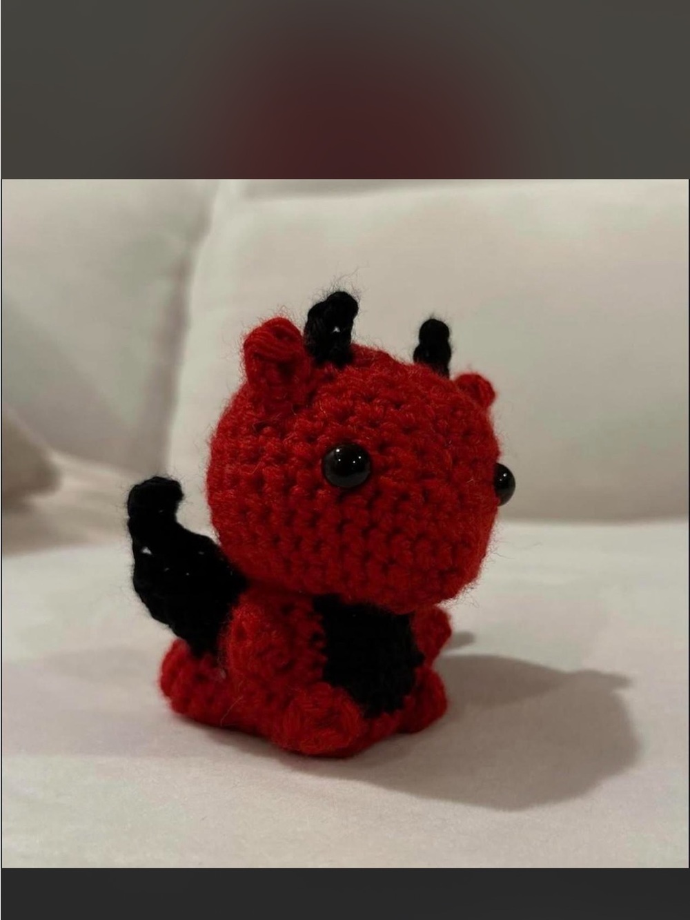 Red & Black Crochet Dragon Plush Toy - Handmade Cute Collectible